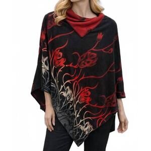 NEW RAPTI FASHION floral design cashmere poncho in red/black/white tulip